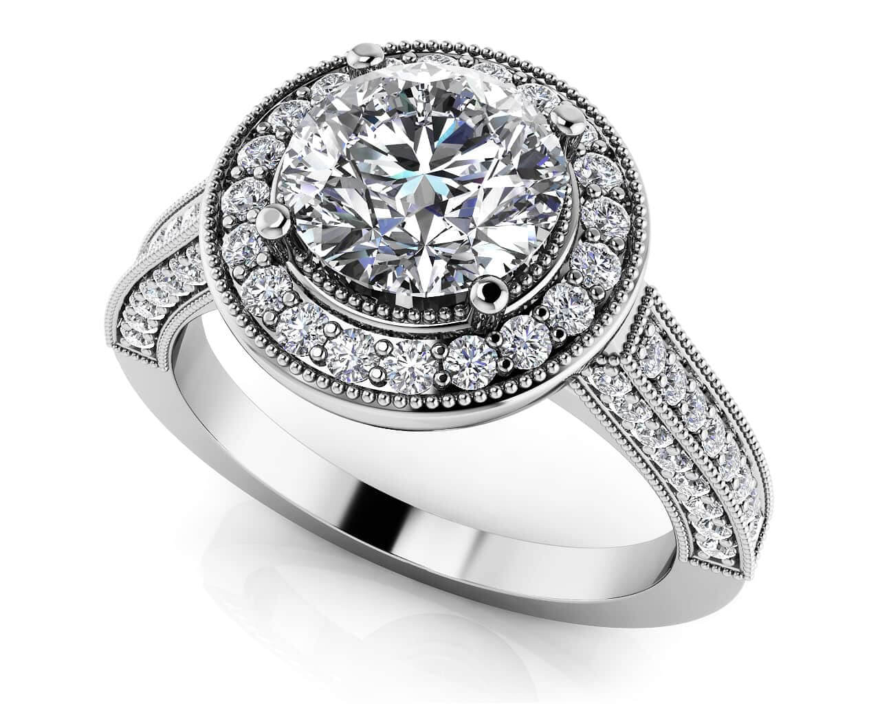 Vintage Glamour Diamond Engagement Ring with 1.25 ct. (0.75 ct. center ...