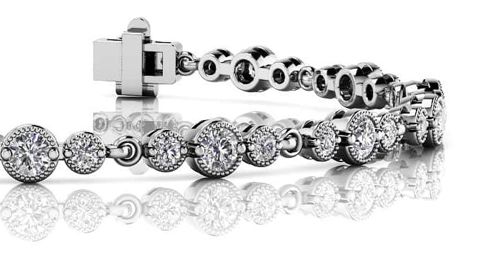 Vintage Milgrain Three Diamond Chain Link Diamond Bracelet with 2.39 ct.(finished) 2mm, 3mm - Luxury Time NYC