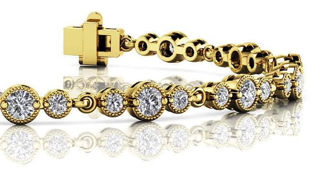 Vintage Milgrain Three Diamond Chain Link Diamond Bracelet with 2.39 ct.(finished) 2mm, 3mm - Luxury Time NYC