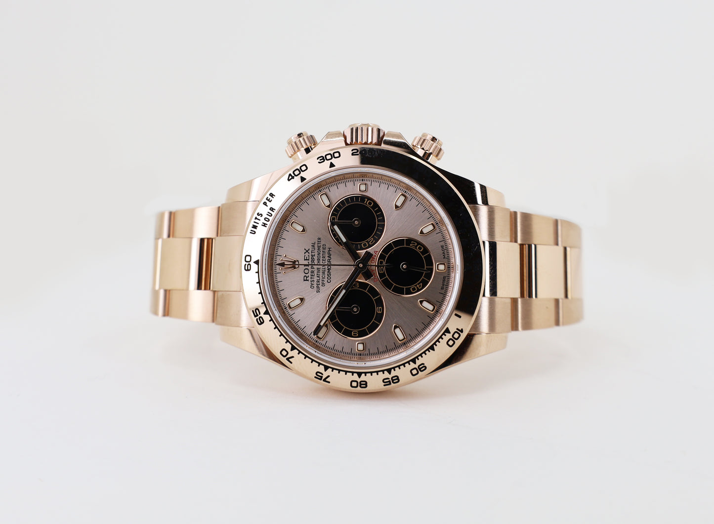Rolex Daytona Rose Gold Pink & Black Index Dial Rose Gold Bezel Oyster Bracelet 116505