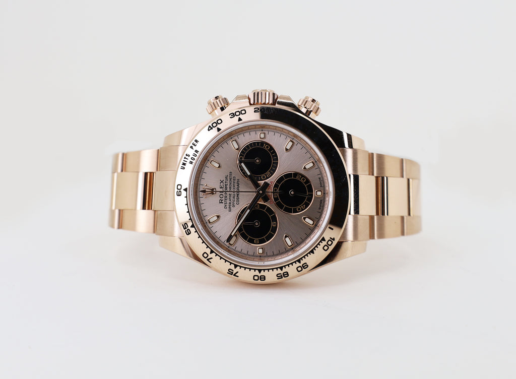 Rolex Daytona Rose Gold Pink & Black Index Dial Rose Gold Bezel Oyster Bracelet 116505