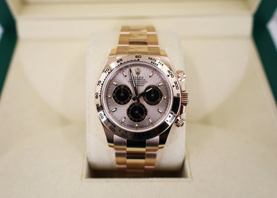 Rolex Daytona Rose Gold Pink & Black Index Dial Rose Gold Bezel Oyster Bracelet 116505