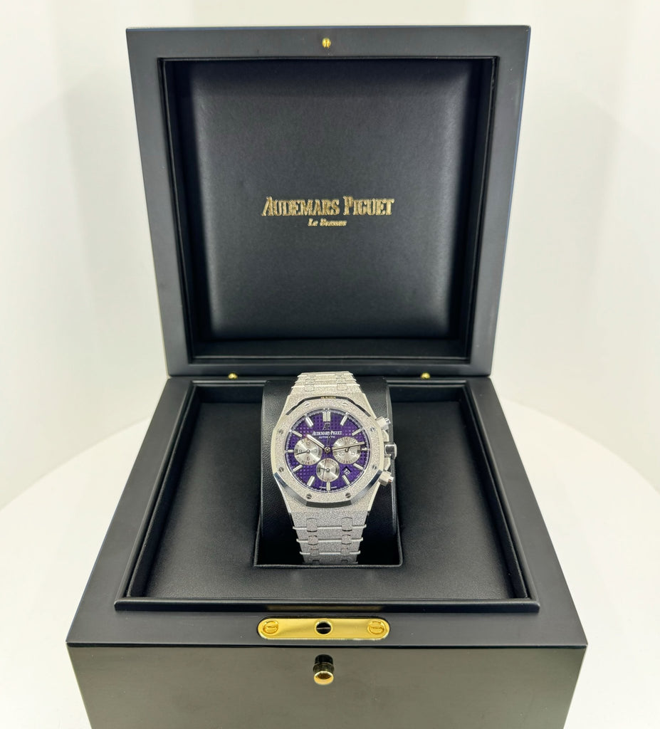 Audemars Piguet Royal Oak Chronograph Frosted White Gold 41mm Purple 26331BC.GG.1224BC.01 - Luxury Time NYC