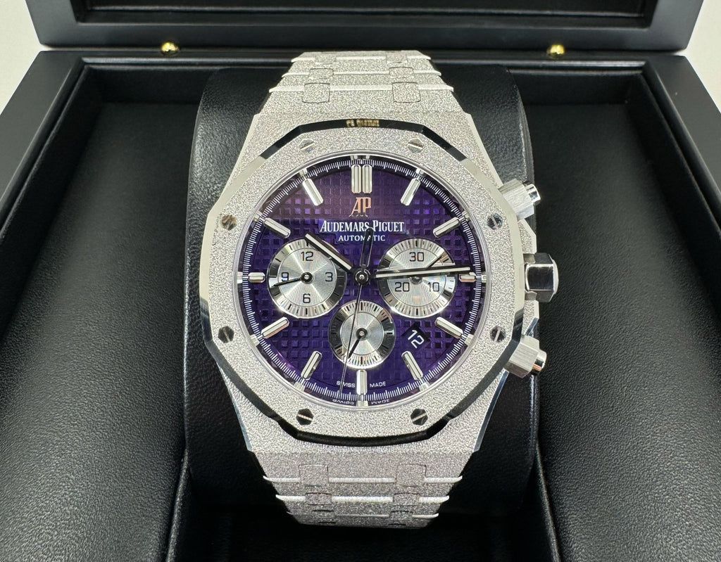 Audemars Piguet Royal Oak Chronograph Frosted White Gold 41mm Purple 26331BC.GG.1224BC.01 - Luxury Time NYC