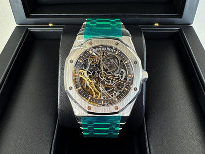 Audemars Piguet Royal Oak Double Balance Wheel Openworked Stainless Steel 41mm Black Skeleton Dial 15407ST.OO.1220ST.01 - Luxury Time NYC