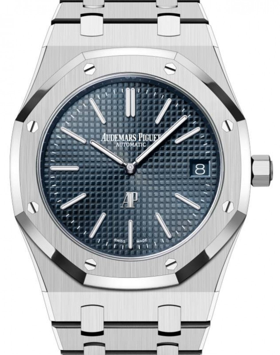 Audemars Piguet Royal Oak Jumbo Extra-Thin Stainless Steel 39mm Blue 16202ST.OO.1240ST.01 - Luxury Time NYC