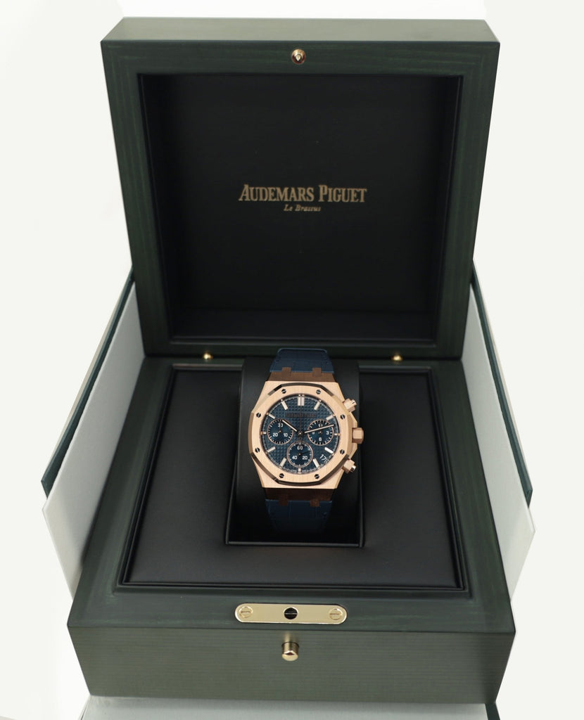 Audemars Piguet Royal Oak Selfwinding Chronograph Rose Gold 41mm Blue Dial 26240OR.OO.D315CR.01 - Luxury Time NYC