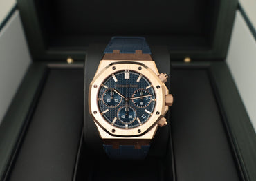 Audemars Piguet Royal Oak Selfwinding Chronograph Rose Gold 41mm Blue Dial 26240OR.OO.D315CR.01 - Luxury Time NYC