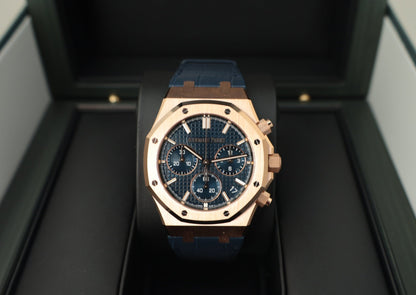 Audemars Piguet Royal Oak Selfwinding Chronograph Rose Gold 41mm Blue Dial 26240OR.OO.D315CR.01 - Luxury Time NYC