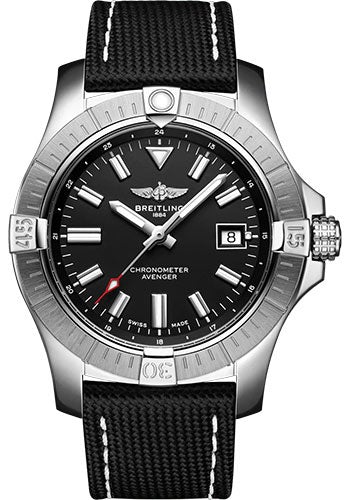 Breitling Avenger Automatic 43 Watch - Stainless Steel - Black Dial - Anthracite Calfskin Leather Strap - Folding Buckle - A17318101B1X2 - Luxury Time NYC