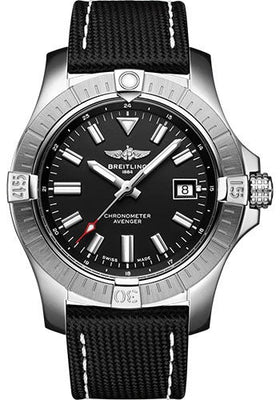 Breitling Avenger Automatic 43 Watch - Stainless Steel - Black Dial - Anthracite Calfskin Leather Strap - Tang Buckle - A17318101B1X1 - Luxury Time NYC