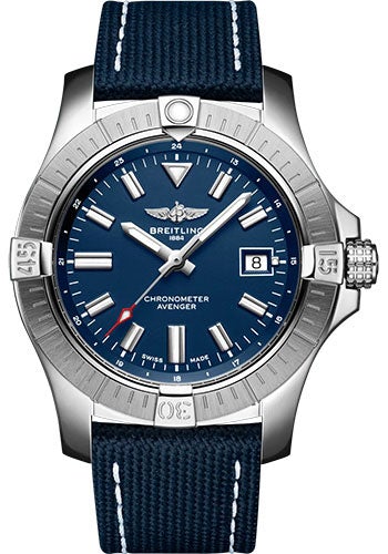 Breitling Avenger Automatic 43 Watch - Stainless Steel - Blue Dial - Blue Calfskin Leather Strap - Folding Buckle - A17318101C1X2 - Luxury Time NYC