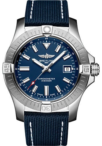 Breitling Avenger Automatic 43 Watch - Stainless Steel - Blue Dial - Blue Calfskin Leather Strap - Tang Buckle - A17318101C1X1 - Luxury Time NYC