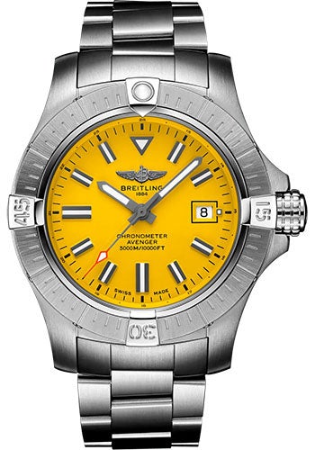 Breitling Avenger Automatic 45 Seawolf Watch - Stainless Steel - Yellow Dial - Metal Bracelet - A17319101I1A1 - Luxury Time NYC
