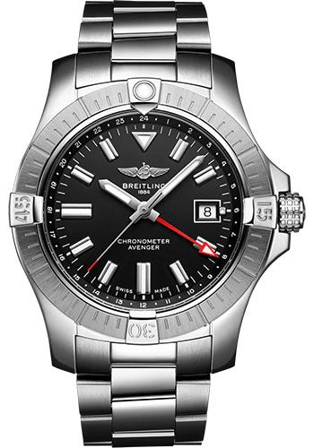 Breitling Avenger Automatic GMT 43 Watch - Stainless Steel - Black Dial - Metal Bracelet - A32397101B1A1 - Luxury Time NYC