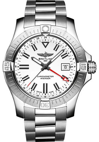 Breitling Avenger Automatic GMT 43 Watch - Stainless Steel - White Dial - Metal Bracelet - A32397101A1A1 - Luxury Time NYC