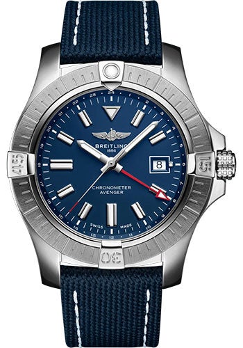 Breitling Avenger Automatic GMT 45 Watch - Stainless Steel - Blue Dial - Blue Calfskin Leather Strap - Folding Buckle - A32395101C1X2 - Luxury Time NYC