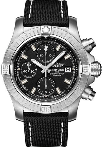 Breitling Avenger Chronograph 43 Watch - Stainless Steel - Black Dial - Anthracite Calfskin Leather Strap - Folding Buckle - A13385101B1X2 - Luxury Time NYC