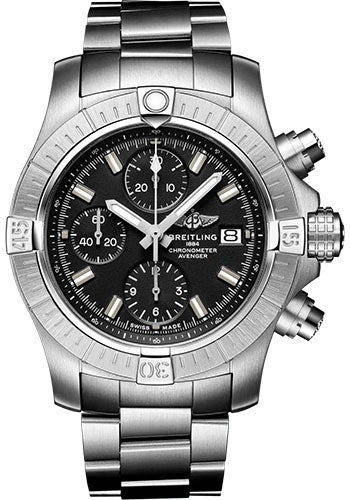 Breitling Avenger Chronograph 43 Watch - Stainless Steel - Black Dial - Metal Bracelet - A13385101B1A1 - Luxury Time NYC