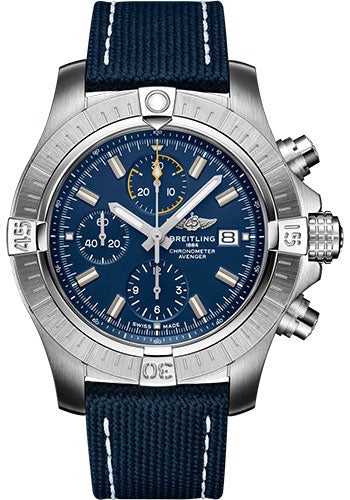 Breitling Avenger Chronograph 45 Watch - Stainless Steel - Blue Dial - Blue Calfskin Leather Strap - Folding Buckle - A13317101C1X2 - Luxury Time NYC