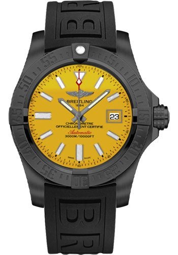 Breitling Avenger II Seawolf Limited Edition of 1000 Watch - 45mm Black Steel Case - Cobra Yellow Dial - Black Diver Pro III Strap - M17331E2/I530/153S/M20DSA.2 - Luxury Time NYC