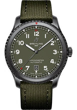 Load image into Gallery viewer, Breitling Aviator 8 Automatic 41 Black Steel Curtiss Warhawk Watch - DLC-Coated Stainless Steel - Green Dial - Khaki Green Calfskin Leather Strap - Folding Buckle - M173152A1L1X2 - Luxury Time NYC