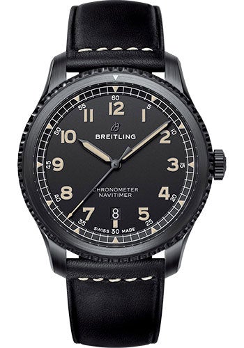 Breitling Aviator 8 Automatic 41 Watch - Black Steel Case - Black Dial - Black Leather Strap - M17314101B1X1 - Luxury Time NYC