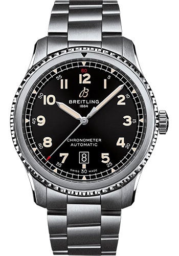 Breitling Aviator 8 Automatic 41 Watch - Stainless Steel - Black Dial - Metal Bracelet - A17315101B1A1 - Luxury Time NYC