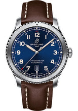 Load image into Gallery viewer, Breitling Aviator 8 Automatic 41 Watch - Stainless Steel - Blue Dial - Brown Calfskin Leather Strap - Folding Buckle - A17315101C1X3 - Luxury Time NYC
