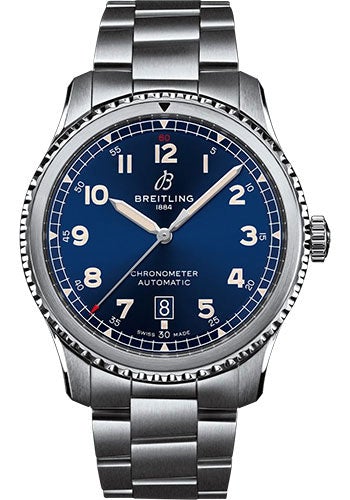 Breitling Aviator 8 Automatic 41 Watch - Stainless Steel - Blue Dial - Metal Bracelet - A17315101C1A1 - Luxury Time NYC