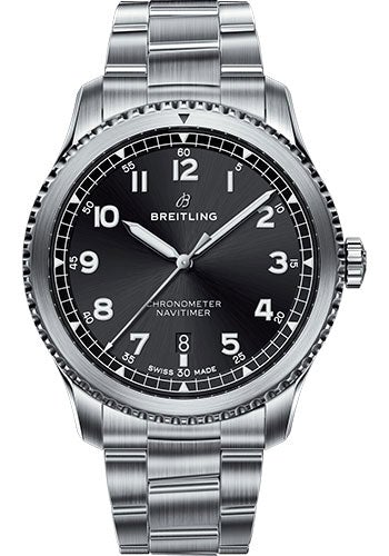 Breitling Aviator 8 Automatic 41 Watch - Steel Case - Black Dial - Steel and Satin Professional III Bracelet - A17314101B1A1 - Luxury Time NYC
