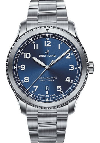 Breitling Aviator 8 Automatic 41 Watch - Steel Case - Blue Dial - Steel and Satin Professional III Bracelet - A17314101C1A1 - Luxury Time NYC