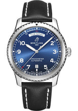 Load image into Gallery viewer, Breitling Aviator 8 Automatic Day &amp; Date 41 Watch - Stainless Steel - Blue Dial - Black Calfskin Leather Strap - Folding Buckle - A45330101C1X4 - Luxury Time NYC