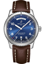 Load image into Gallery viewer, Breitling Aviator 8 Automatic Day &amp; Date 41 Watch - Stainless Steel - Blue Dial - Brown Calfskin Leather Strap - Folding Buckle - A45330101C1X6 - Luxury Time NYC