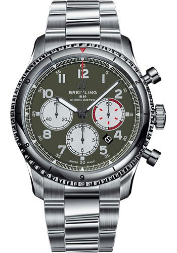 Breitling Aviator 8 B01 Chronograph 43 Curtiss Warhawk Watch - Steel - Green Dial - Steel Bracelet - AB01192A1L1A1 - Luxury Time NYC