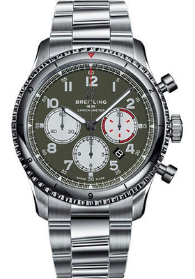Breitling Aviator 8 B01 Chronograph 43 Curtiss Warhawk Watch - Steel - Green Dial - Steel Bracelet - AB01192A1L1A1 - Luxury Time NYC
