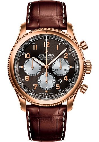 Breitling Aviator 8 B01 Chronograph 43 Watch - Red Gold Case - Bronze Dial - Brown Croco Strap - RB0117131Q1P1 - Luxury Time NYC