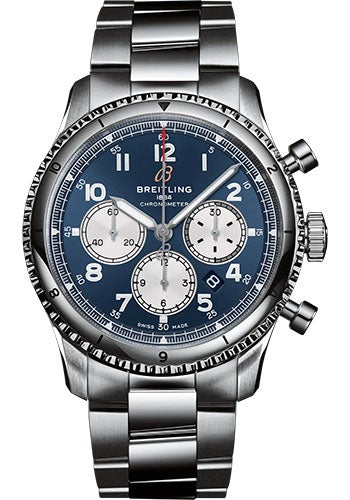 Breitling Aviator 8 B01 Chronograph 43 Watch - Stainless Steel - Blue Dial - Metal Bracelet - AB0119131C1A1 - Luxury Time NYC