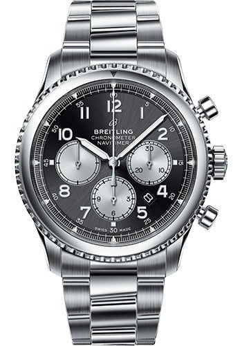 Breitling Aviator 8 B01 Chronograph 43 Watch - Steel Case - Black Dial - Steel Professional III Bracelet - AB0117131B1A1 - Luxury Time NYC