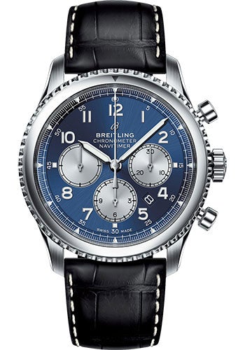 Breitling Aviator 8 B01 Chronograph 43 Watch - Steel Case - Blue Dial - Black Croco Strap - AB0117131C1P1 - Luxury Time NYC