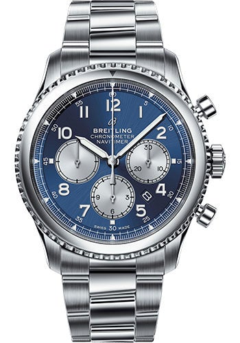 Breitling Aviator 8 B01 Chronograph 43 Watch - Steel Case - Blue Dial - Steel Professional III Bracelet - AB0117131C1A1 - Luxury Time NYC