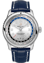 Load image into Gallery viewer, Breitling Aviator 8 B35 Automatic Unitime 43 Watch - Stainless Steel - Silver Dial - Blue Alligator Leather Strap - Folding Buckle - AB3521U01G1P4 - Luxury Time NYC