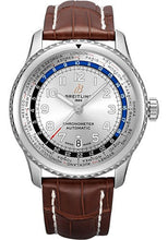 Load image into Gallery viewer, Breitling Aviator 8 B35 Automatic Unitime 43 Watch - Stainless Steel - Silver Dial - Brown Alligator Leather Strap - Folding Buckle - AB3521U01G1P3 - Luxury Time NYC