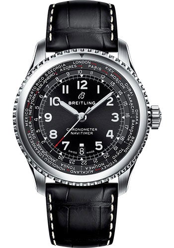 Breitling Aviator 8 B35 Automatic Unitime 43 Watch - Steel Case - Black Dial - Black Croco Strap - AB3521U41B1P1 - Luxury Time NYC