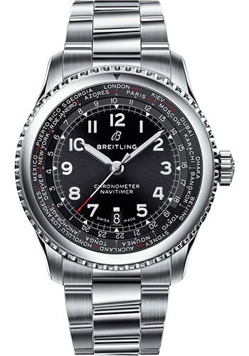 Breitling Aviator 8 B35 Automatic Unitime 43 Watch - Steel Case - Black Dial - Steel Professional III Bracelet - AB3521U41B1A1 - Luxury Time NYC