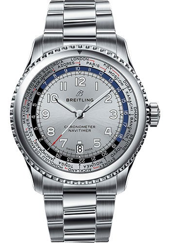 Breitling Aviator 8 B35 Automatic Unitime 43 Watch - Steel Case - Mercury Silver Dial - Steel Professional III Bracelet - AB3521U01G1A1 - Luxury Time NYC