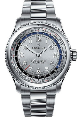 Breitling Aviator 8 B35 Automatic Unitime 43 Watch - Steel Case - Mercury Silver Dial - Steel Professional III Bracelet - AB3521U01G1A1 - Luxury Time NYC