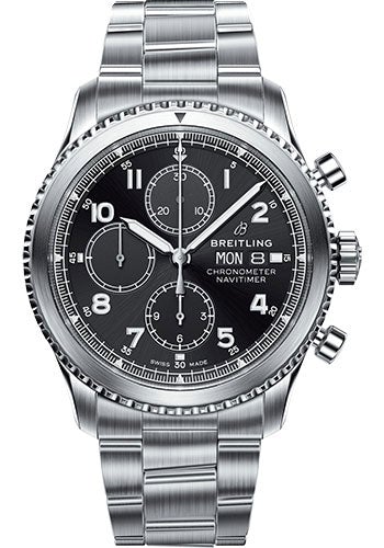 Breitling Aviator 8 Chronograph 43 Watch - Steel Case - Black Dial - Steel Professional III Bracelet - A13314101B1A1 - Luxury Time NYC