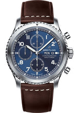Load image into Gallery viewer, Breitling Aviator 8 Chronograph 43 Watch - Steel Case - Blue Dial - Brown Leather Strap - A13314101C1X2 - Luxury Time NYC