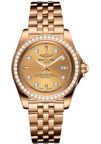 Breitling Breitling Galactic 32 Sleek Watch - Rose Gold - Diamond Bezel - Champagne Diamond Dial - Pilot Bracelet - H7133053/H550/792H - Luxury Time NYC
